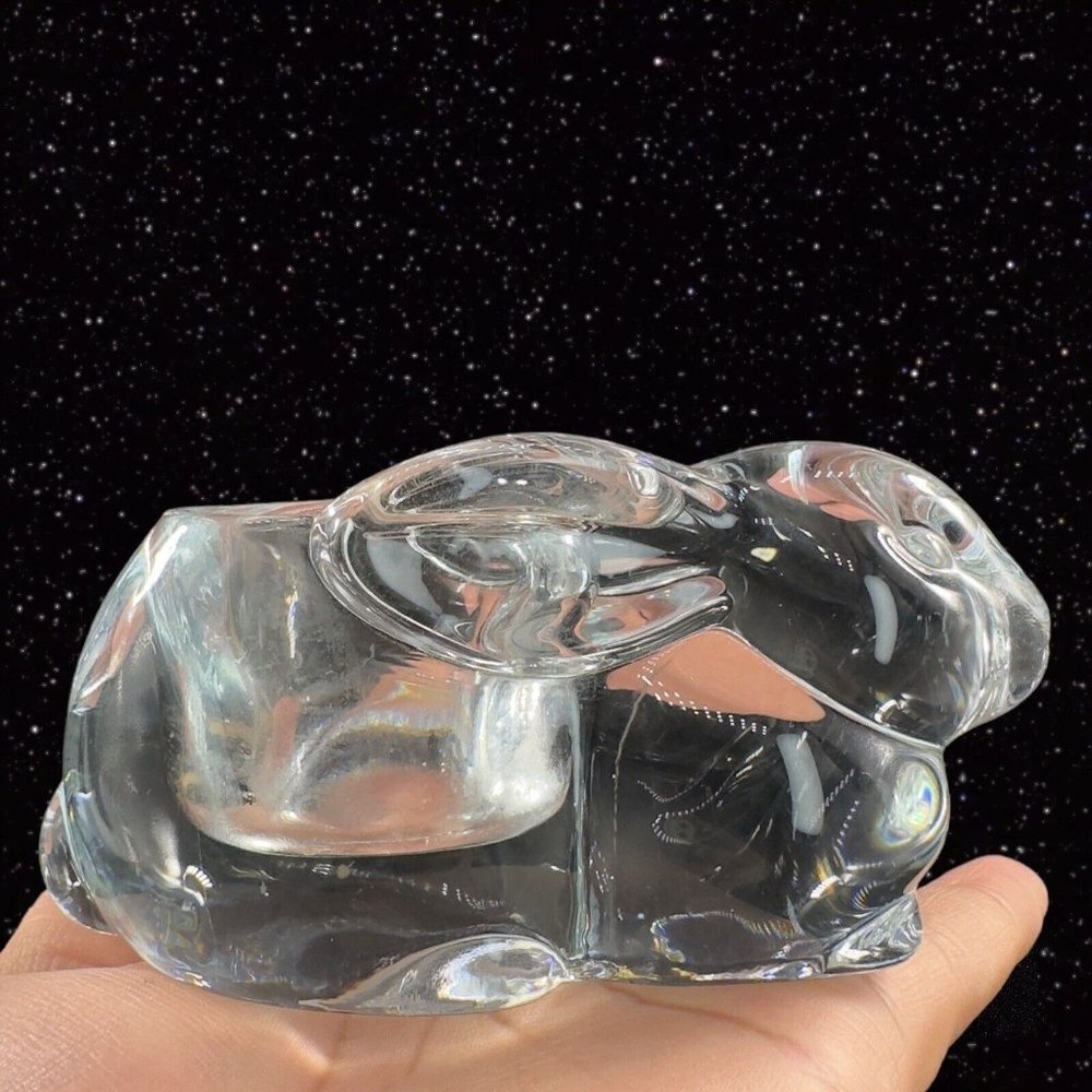 Clear Bunny Rabbit Art Glass Figural Candle Holder Votive Figurine Glass Vintage